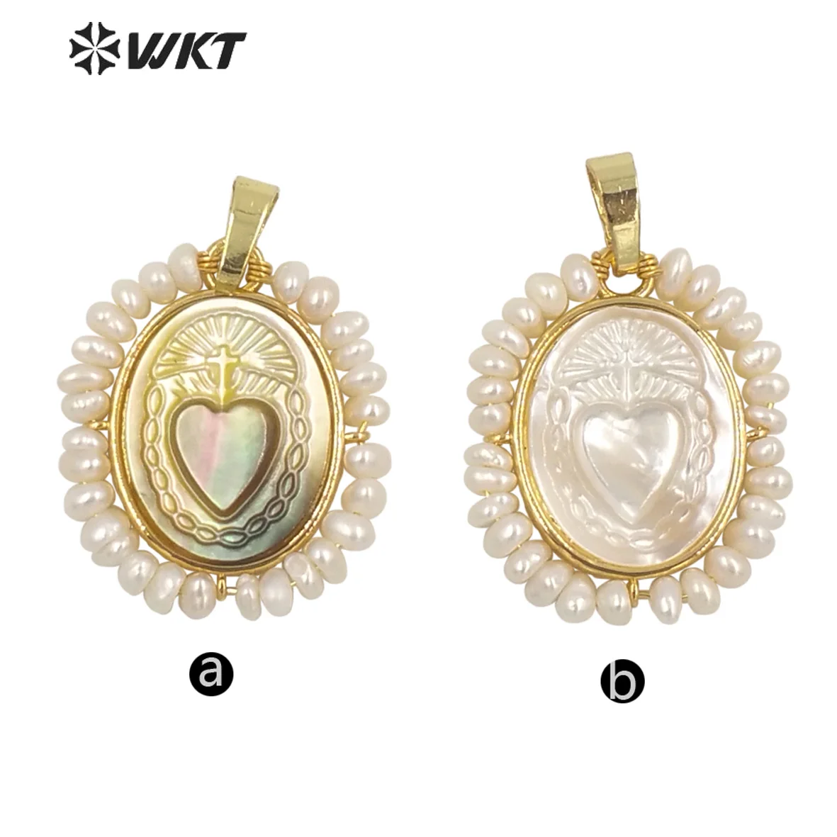 WT-JP254 Wholesale Fashion Natural Freshwater Pearl Shell White Religious Special Shape Pendant For Lady Handmade