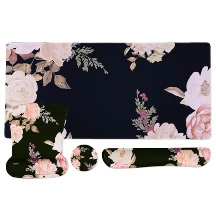 

Keyboard Mouse Pad Set Large Gaming MousepadKeyboard Wrist RestMouse Pad with Wrist RestCoaster Peony Ergonomic NonSlip Mousepa