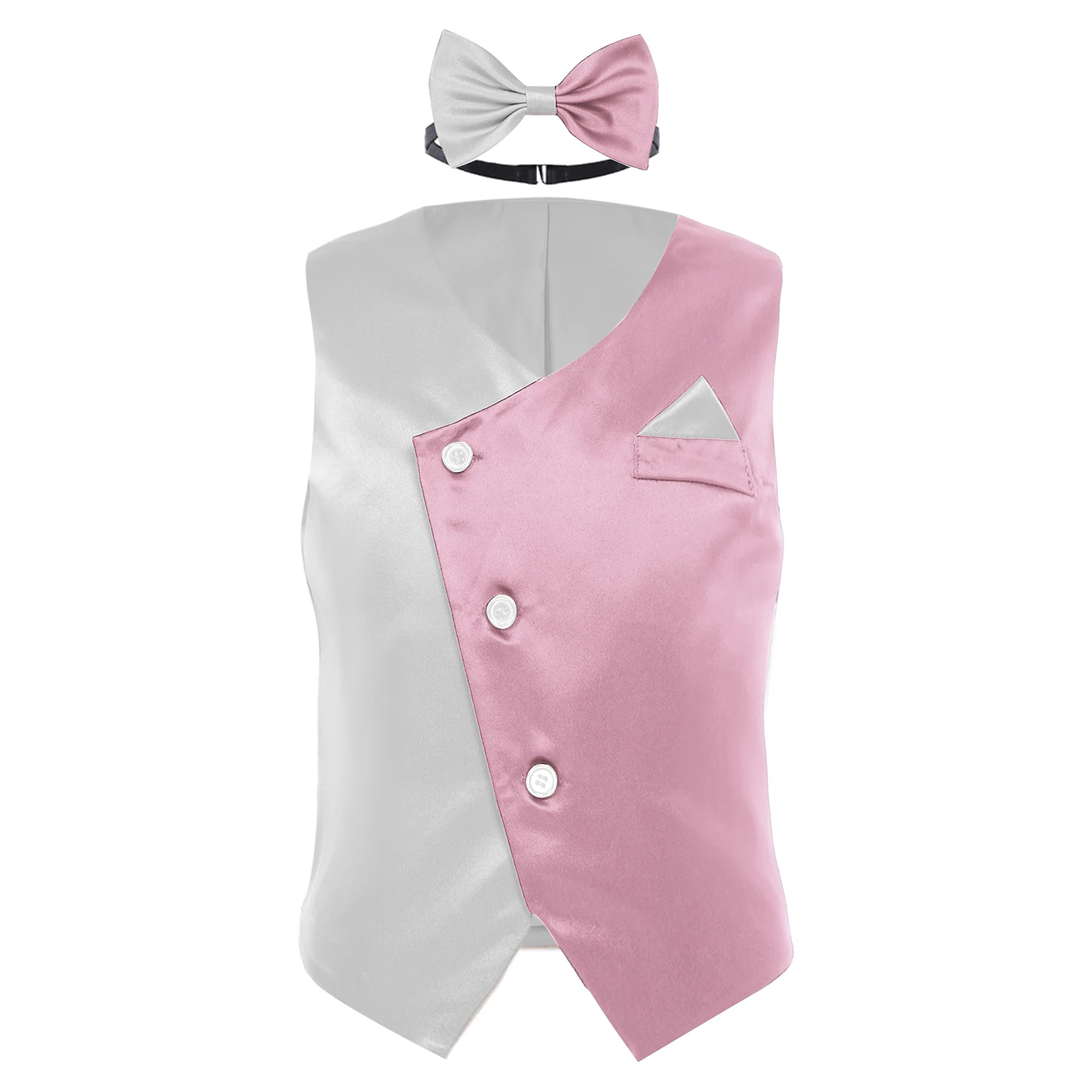 Toddler Infant Baby Boys Attire Color Block Satin Vest Waistcoat Bow Tie Vests for Birthday Party Wedding Flower Boy's Clothes