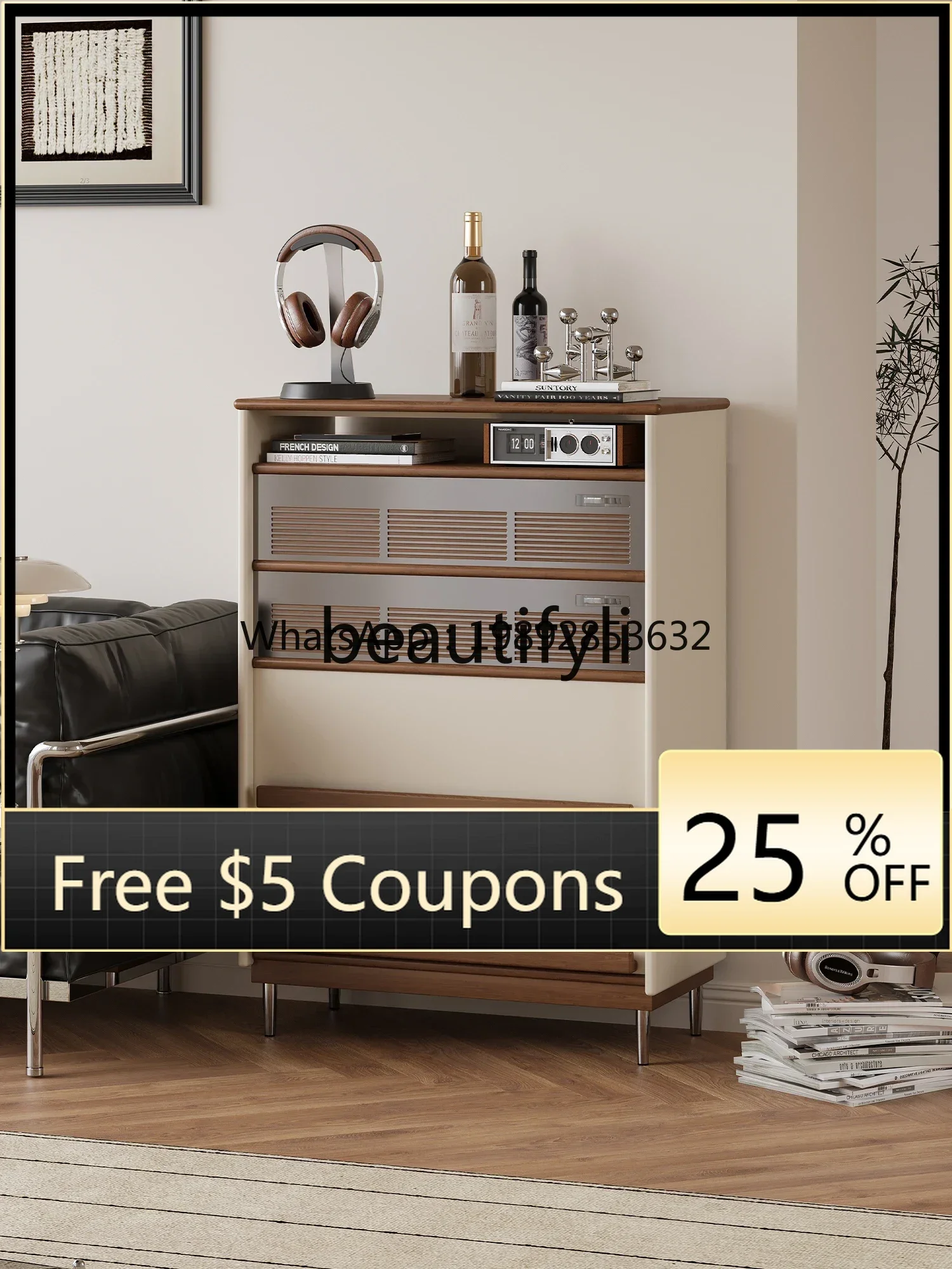 

FF Solid wood bedroom storage cabinet living room wall locker retro style drawer chest