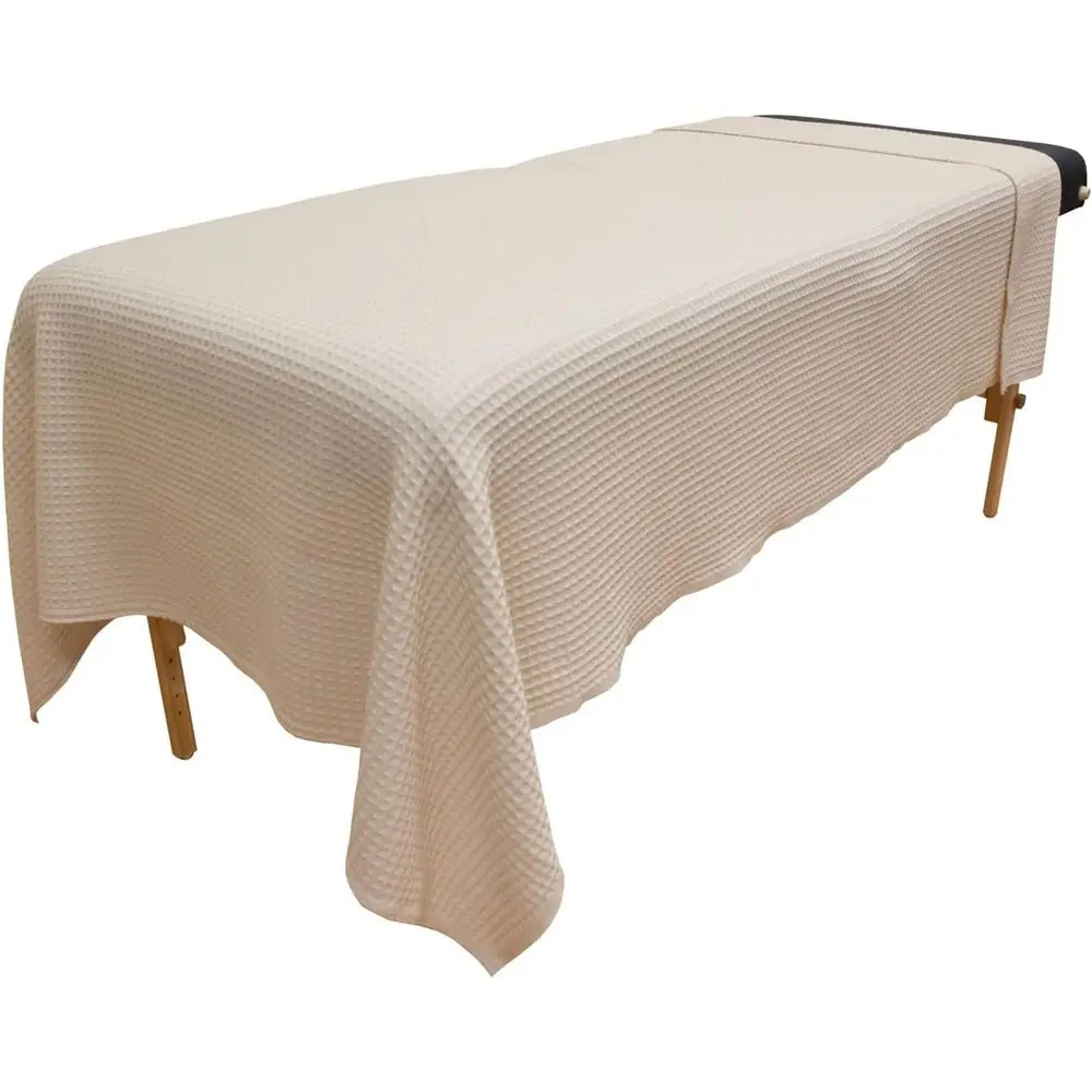 

10 Pack - Wale Weave Massage Table Blankets Sot and Stylish 50/50 Polyester-Cotton Blend - 66 by 90 inches - Natural