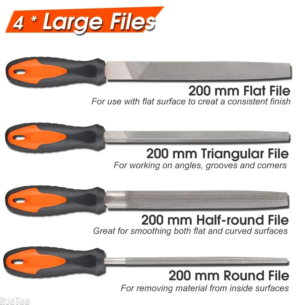 17PCS File Set - 4 Large Files + 12 Needle Files + 1 Brush, with Carry Case, High-Quality T12 Drop Forged Alloy Steel