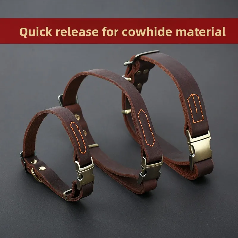 Easy to put on and take off leather dog collar, soft and skin friendly, adjustable neck collar with metal buckle for pets
