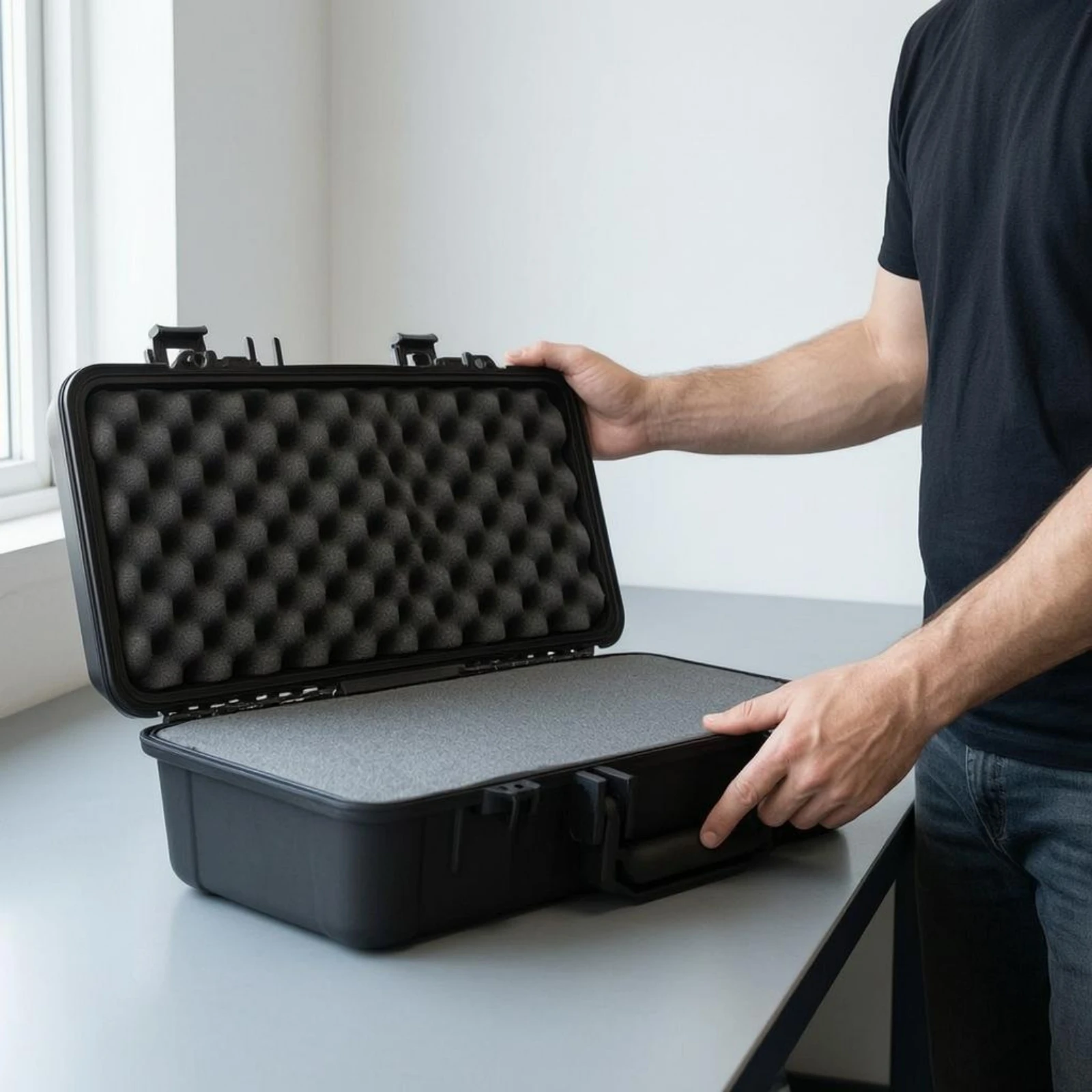 Protective Storage Case Molded Plastic Foam Lined Case Portable Equipment Box Black Heavy Duty