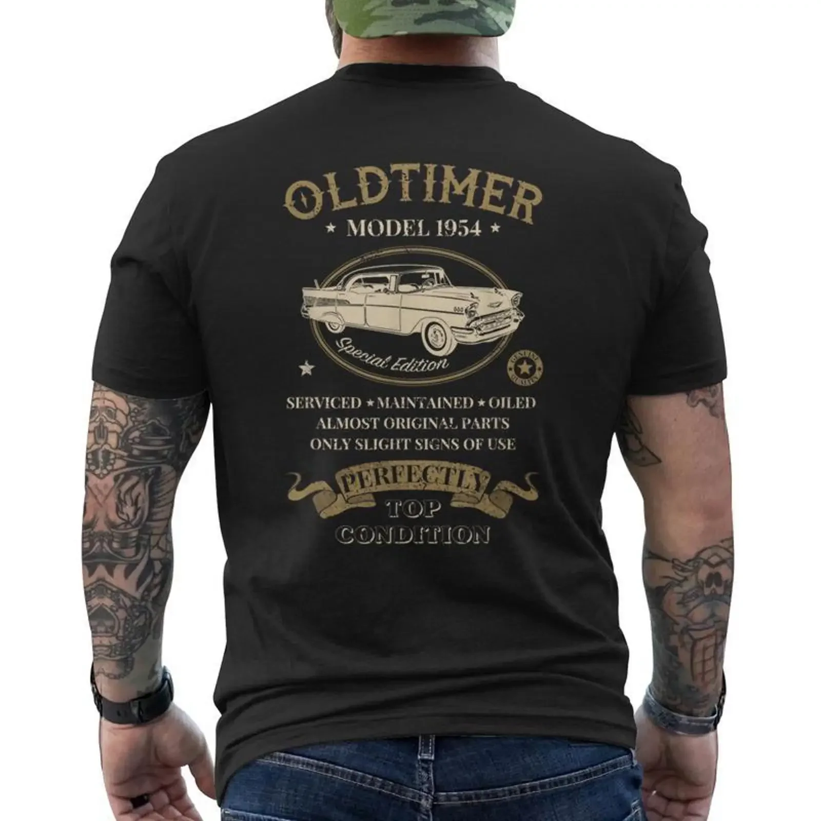 70Th Birthday Vintage Oldtimer Model 1954 Men's T shirt Back Print Monsterry vintage Washed Unisex graphic Slightly