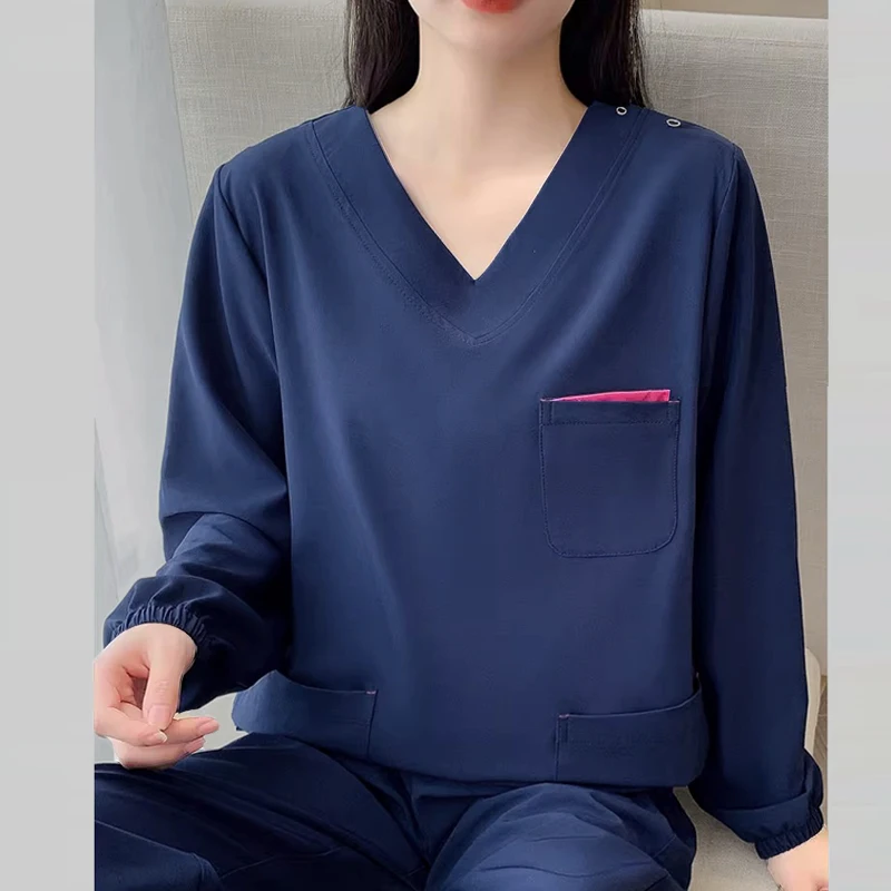 

Stretching Scrub Set Long Sleeve Nursing Clothes Women Medical Uniform Doctor Costume Elastic Dentist Workwear Hospital Scrubs