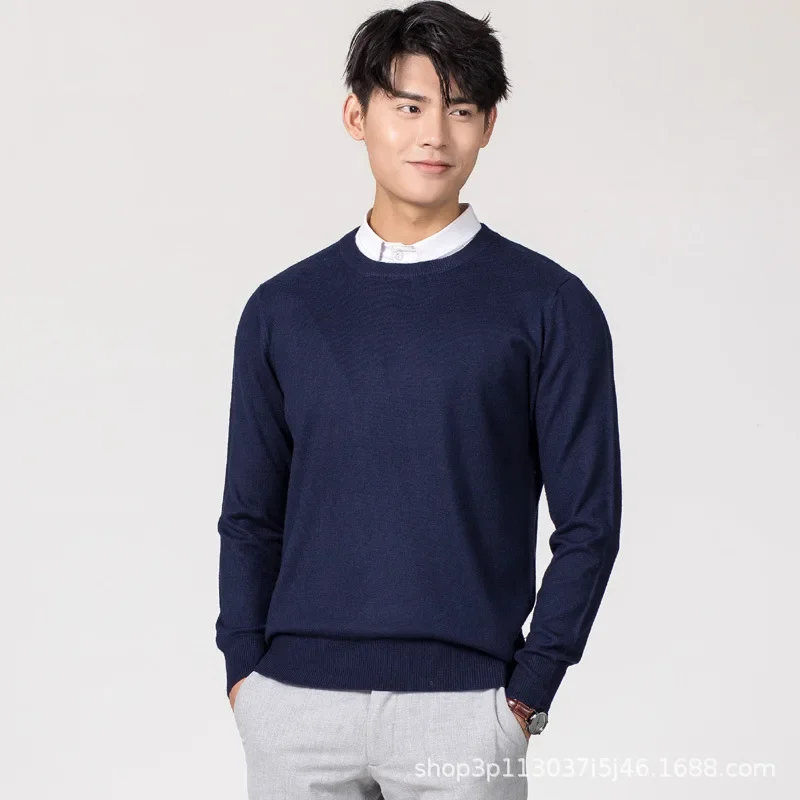 MRMT 2024 Brand New Men's Round Neck V-Neck O- Neck Pullover Wool Sweater Classic Solid Color Slim-Fit Base Plus Size Sweater