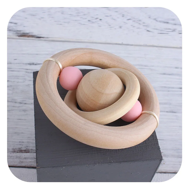ABCPICK Wooden Hand Cranked Exercise Toy Infants Grip Teething Creative Planet Baby Grinding Sticks Teething Toy