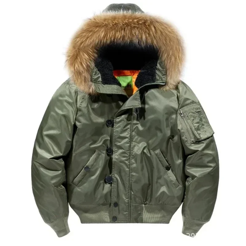 2025 New  American Style RemovablAutumn Winter Arrival Air Thickened Cotton Pilot Jacket Force e Fur Collar Large Size Coat