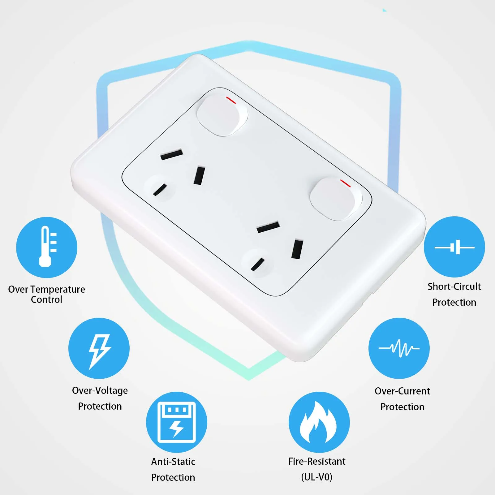 مقبس حائط كهربائي AU ، V ، نقطة طاقة مزدوجة ، منفذ GPO ، تحكم فردي من النوع I ، مفتاح فردي ، معيار أسترالي ، 2