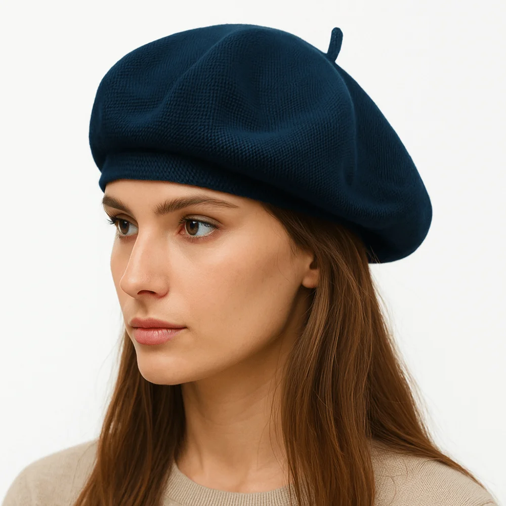 

Vintage Knitted Women Berets Elastic Keep Warm British Beanie Hat Korean Style Solid Color Painter Caps Girls