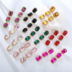 8 Color Shiny Crystals Dangle Statement Fuchsia Zircons Long Dangle Drop Women Party Earrings Fashion Jewelry