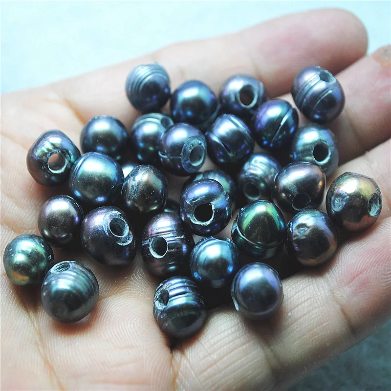 Cuentas sueltas de perlas de agua dulce cultivadas negras naturales, 10-11MM, piezas, forma de patata, agujero grande, 3,5 MM, accesorios para hacer joyas DIY