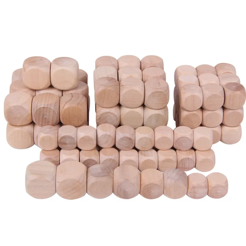 10pcs 10-25mm Round Corners Wooden Blank Cubes Dice For Board And Table Games Prop Party Family DIY Printing Engraving Kid Toys