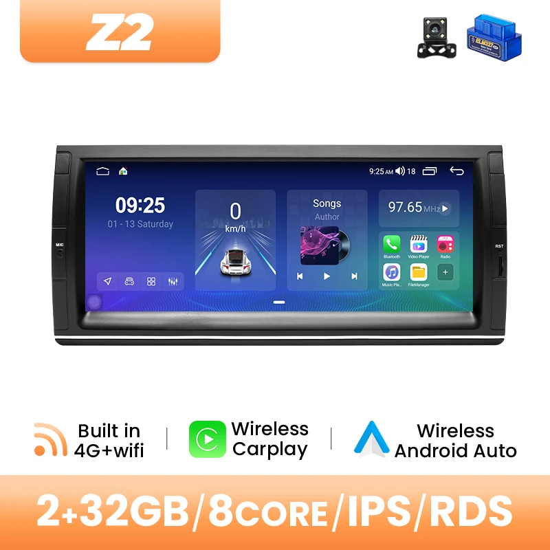 10.25Inch 1280*480 IPS Scherm Draadloze Carplay Auto Multimedia Radio Voor BMW E39 E53 M5 1995-2003 Android 14 Octa Core GPS Speler