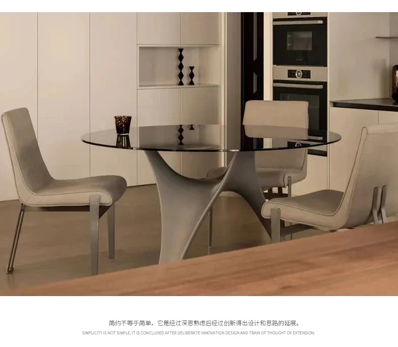 Italian Designer Model Minimalist Tempered Glass Dining Table Modern Simple Home Small Apartment Round Table