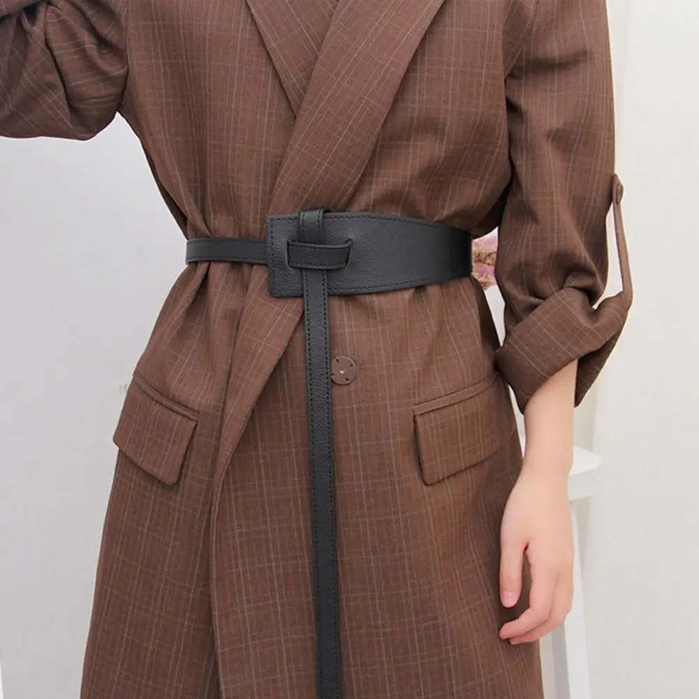 Korean Style Simple Women Faux Leather Belt Irregular Shape Adjustable Knot Long Waistband Suit Coat Corset Belt