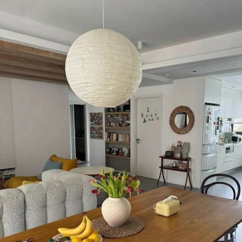 Wabi Sabi Pendant Light LED Round Art Rice Paper Living Room Bedroom Kitchen Bar Japanese Chandelier Home Decor Indoor LED Light