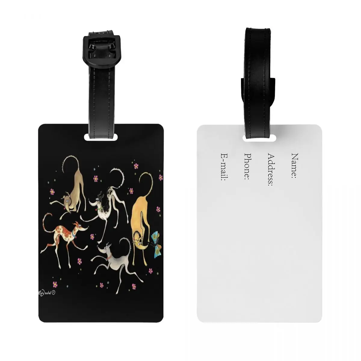 Custom Garden Party Cute Greyhounds Lurcher Luggage Tag  Whippet Sighthound Dog Baggage Tags Travel Bag Labels Suitcase