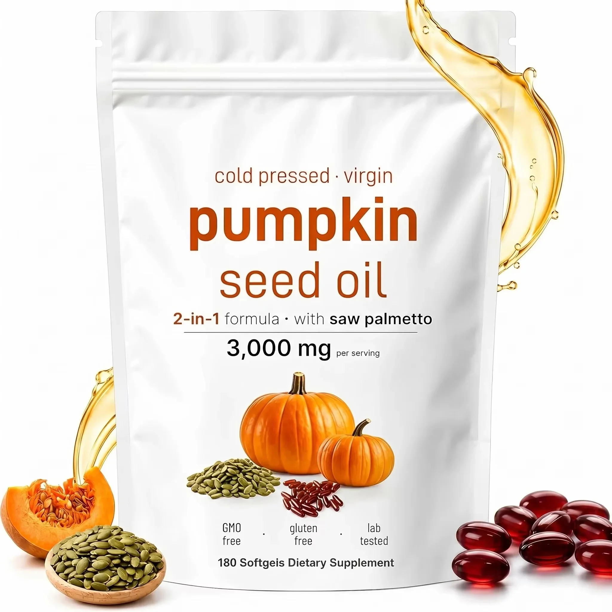 Pumpkin Seed Oil Capsules | Essential Fatty Acids & Phytosterols | Non-GMO| Supports Hair, Urinary, Bladder & Prostate Health