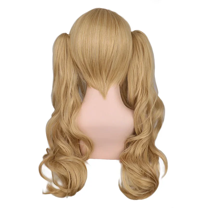 Qqxcaiw Lange Golvende Cosplay Gemengde Blonde Met 2 Paardenstaarten 60 Cm Synthetisch Haar Pruiken