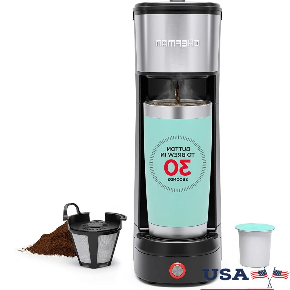 Single Serve Coffee Maker 30 Second Brew Time Use K Cups or Ground Coffee Self Cleaning Compact Drip Coffee Machine