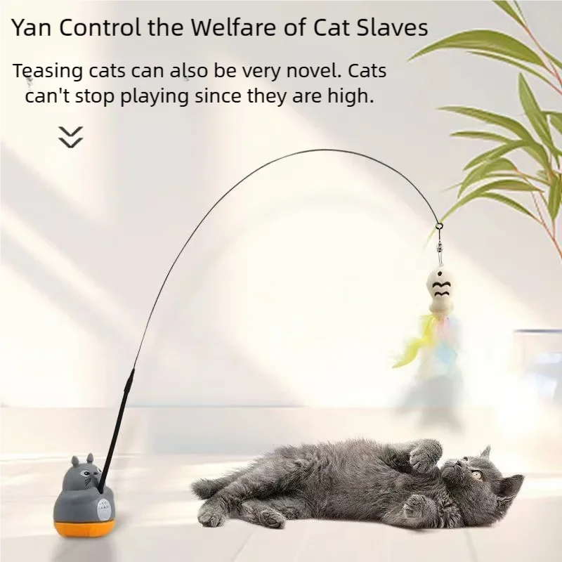 مضحك القط عصا أسلاك الفولاذ القطب الطويل ريشة لطيف القط لعبة ل هريرة الصيد الدورية الذاتي-متعة الإغاثة الحيوانات الأليفة لعبة القط دعابة