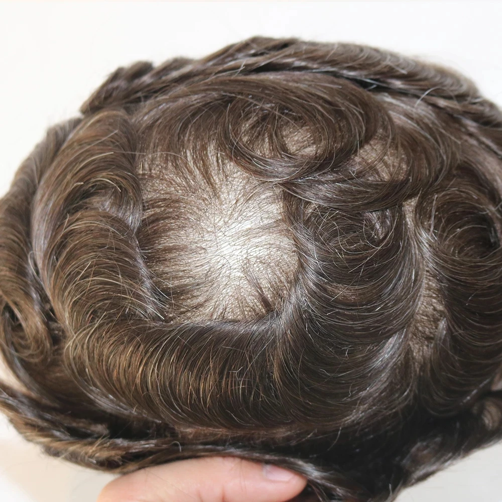 Man Human Hair 80%Density Ultra Thin 0.02mm Full Skin PU New Men Toupee Grey White 1B80 60R# Male Hairpieces Capillary Prosthes