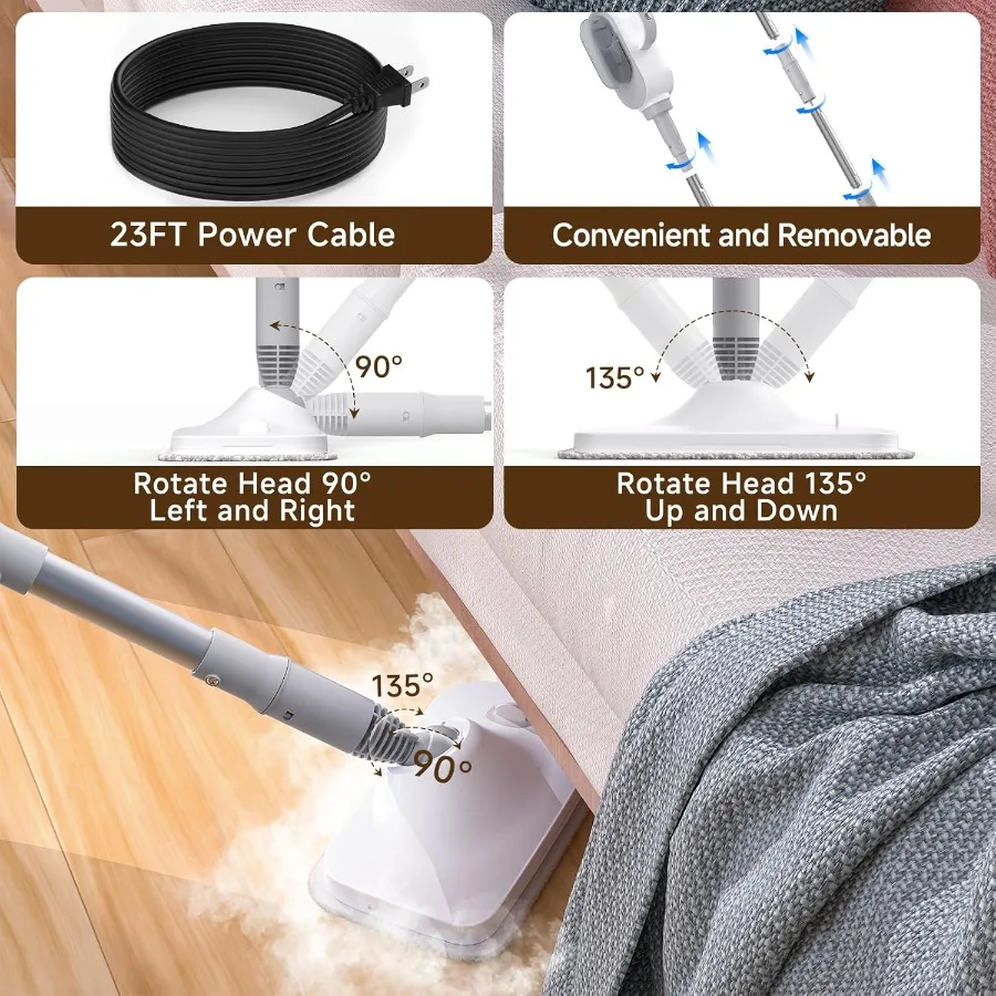 Mop parowy 13w1, mocny ręczny odkurzacz parowy z 13 akcesoriami, zbiornik na wodę 500 ml, odpinany kabel zasilający 7 metrów, odłączane mopy parowe.