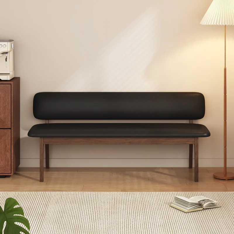 Solid wood bench simple ash wood eating stool soft bag bench Nordic restaurant backrest bench log chair