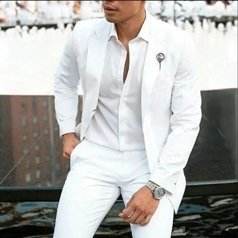 

2024 Summer White Groom Tuxedos Wedding Suits 2 Pieces Groomsmen Formal Party Male Blazer Slim Fit Costume Homme (Jacket+Pants)