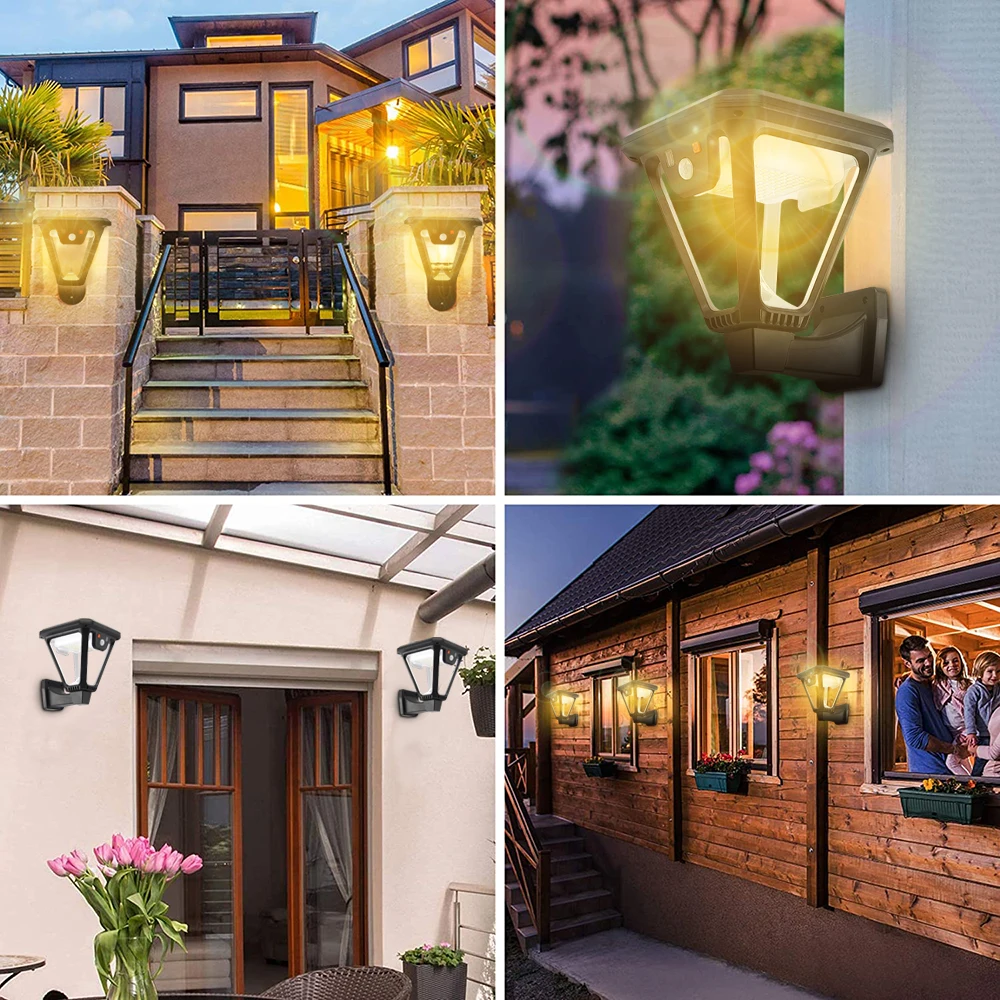 100 LED Solar Lantern Outdoor Solar Wall Lights 2 Color 360° Angle Illumination Solar Moiton sensor LawnLights with USB Charging