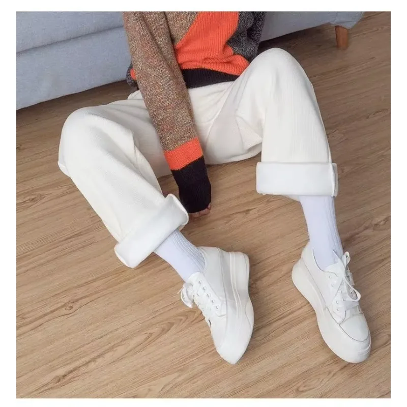 Women's Winter Plus Velvet Loose and Thin Wide-leg Pants Women's High Waist All-match Drape Casual Straight Long Pants