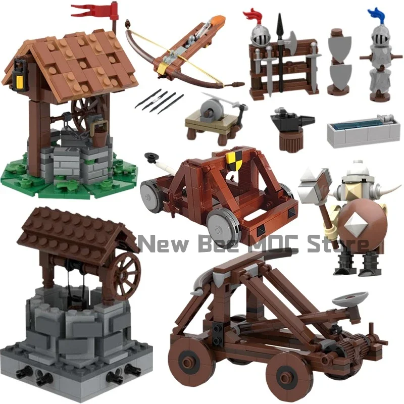 Mittelalterlicher Wasserbrunnen Antikes Katapult MOC Wikinger-Stamm Soldat Schmiede Werkstatt Baustein-Modell Kinder-Montage-Spielzeug Geschenke – Detail 1