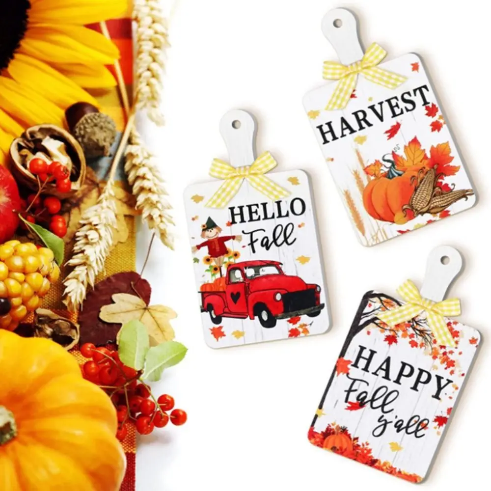 3Pcs/set With Pattern Hangings Autumn Pendant Handmade Cartoon Thanksgiving Wooden Doorplate Unique Wooden Hangings Decorative