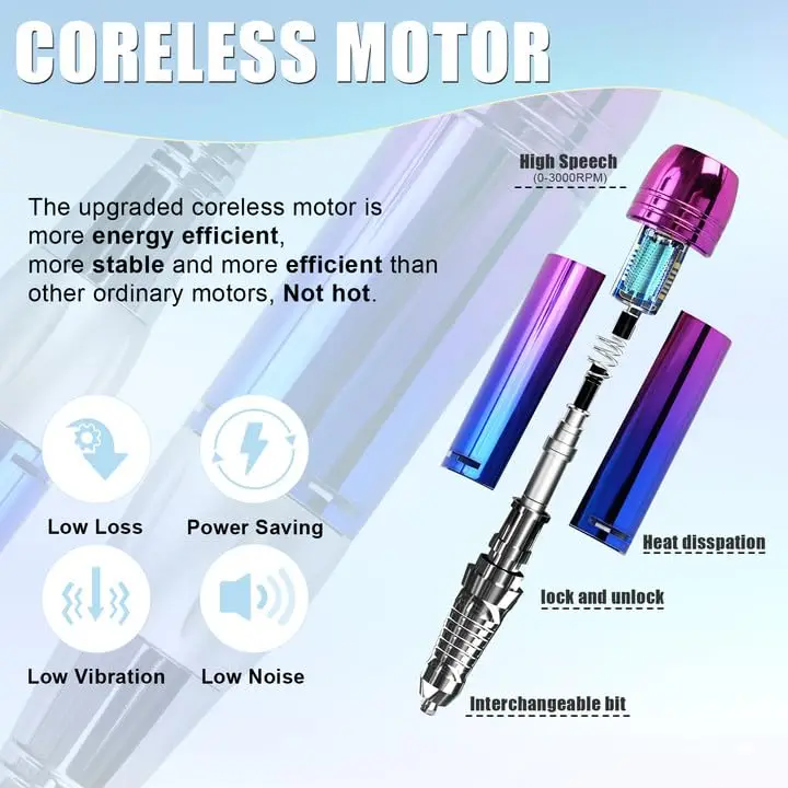 Professional Rechargeable Nail Drill Kit, 35000 RPM Electric File for Home Salon, Sunset Blue