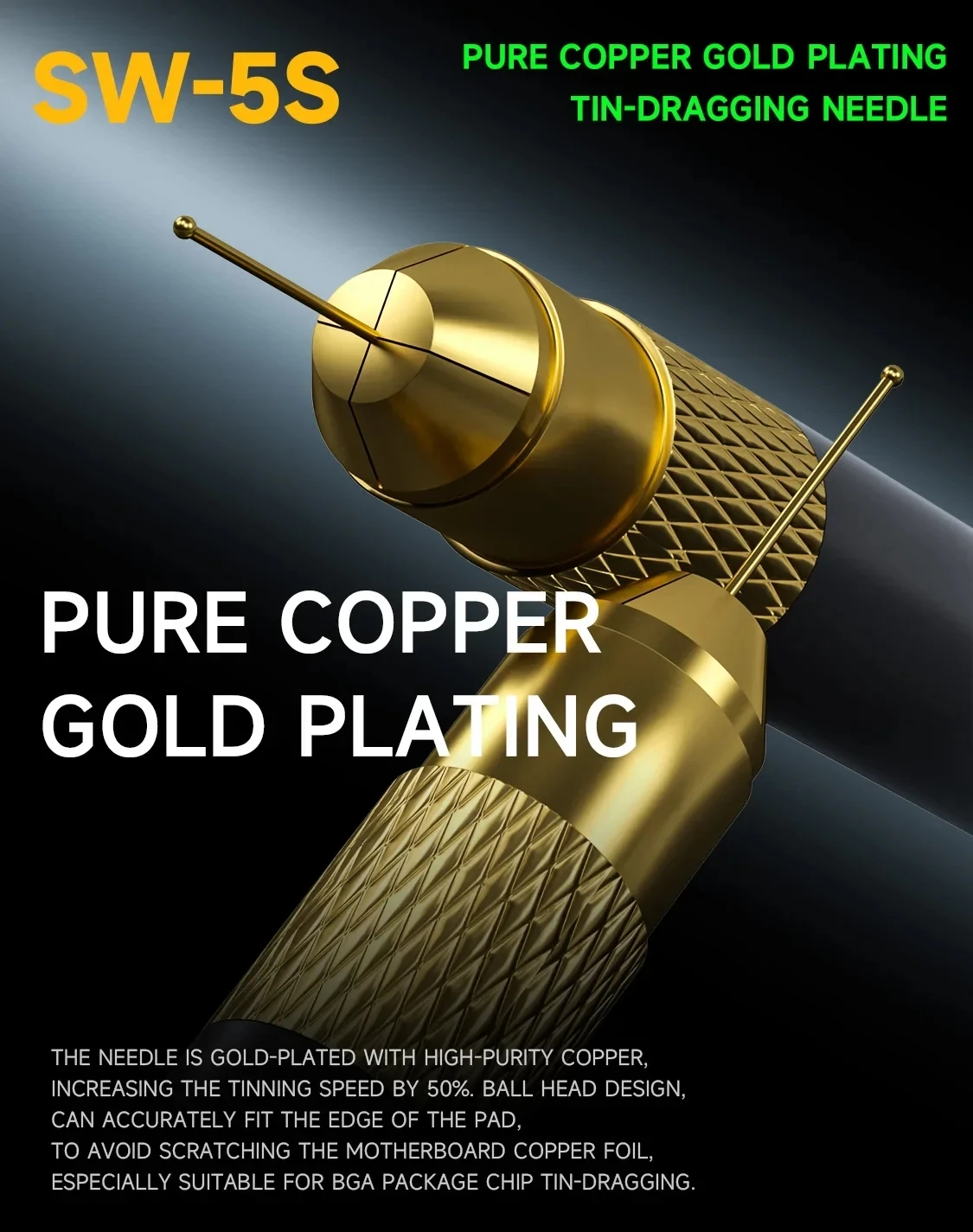 MECHANIC SW-5S Pure Copper Gold Plating Tin-Dragging 5 Needles Ball Head Soldering Pen for Inline Seat PCB IC Repair Tool Set