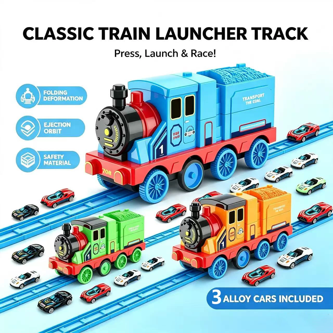 3-Pack Transforming Launcher Track Toy Car Set Mini Race Cars Included (Random Styles And Colors) Interactive SUV Toy