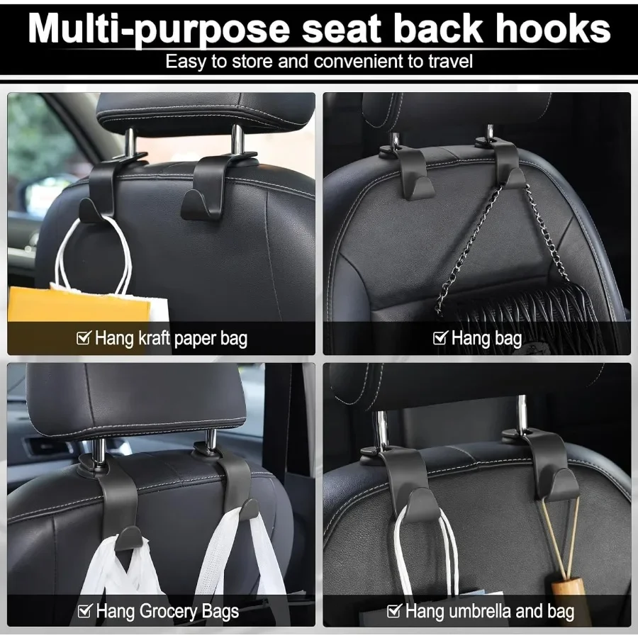 4 Car Hooks for Headrest - Keep Car Tidy, Hold Purses & Bags, Perfect for Family Travel & Daily Commute