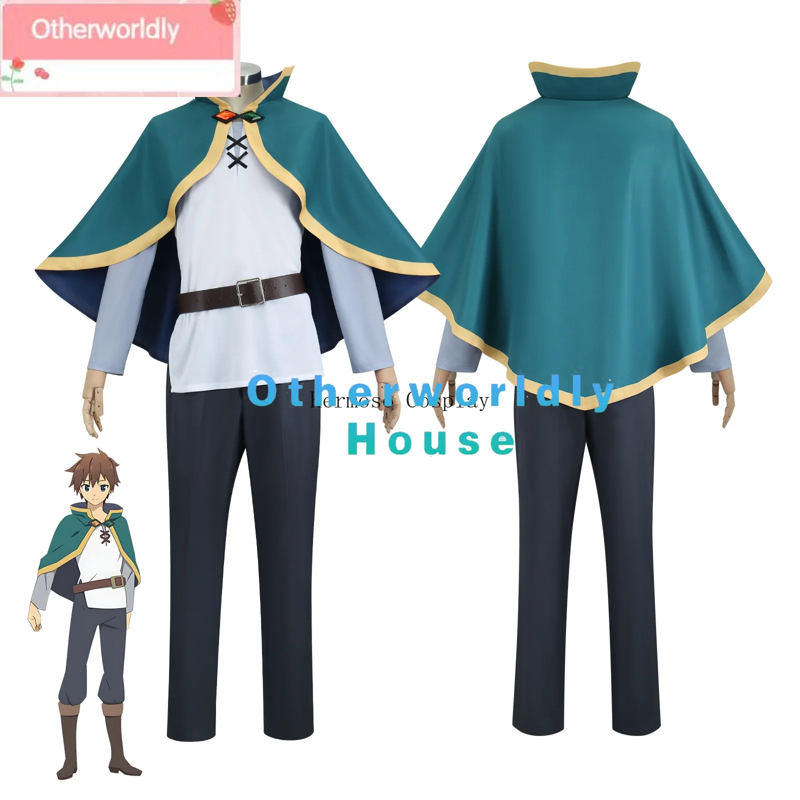 Anime KonoSuba Cosplay Satou Kazuma Costumes Wig Cloak Top Pants Kono Subarashii Sekai Ni God's Blessing On This Wonderful World