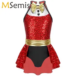 Kid Shiny Sequin Jazz Tap Dance Jumpsuit Halloween Christmas Circus Magician Cosplay Carnival Ice Skating Tuxedo Leotard Costume