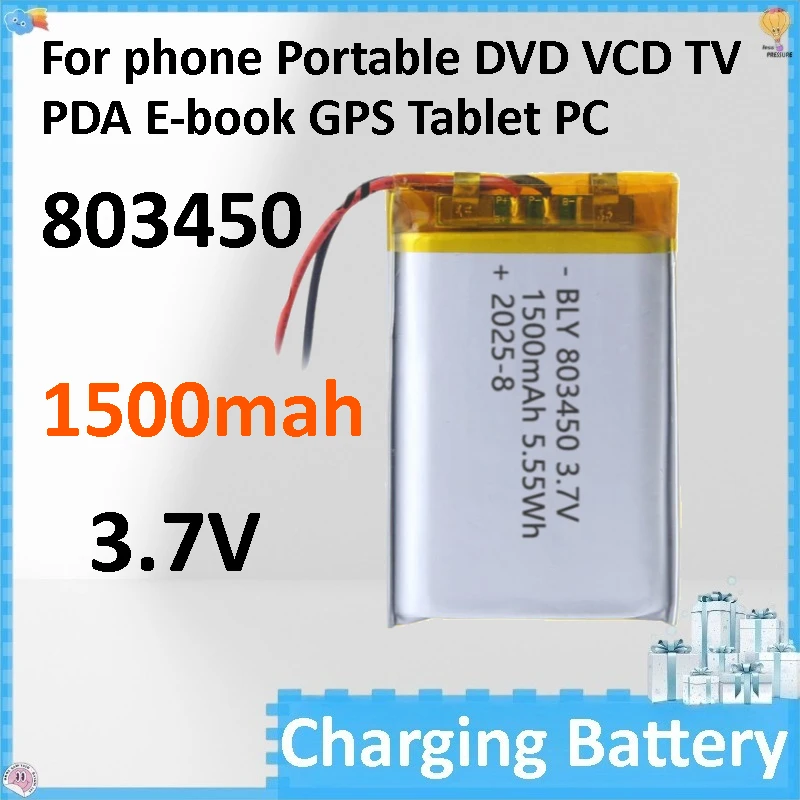 2PCS 803450 3.7V 1500 MAh Cells Rechargeable Lipo Battery for Phone Portable DVD VCD TV PDA E-book GPS Tablet PC