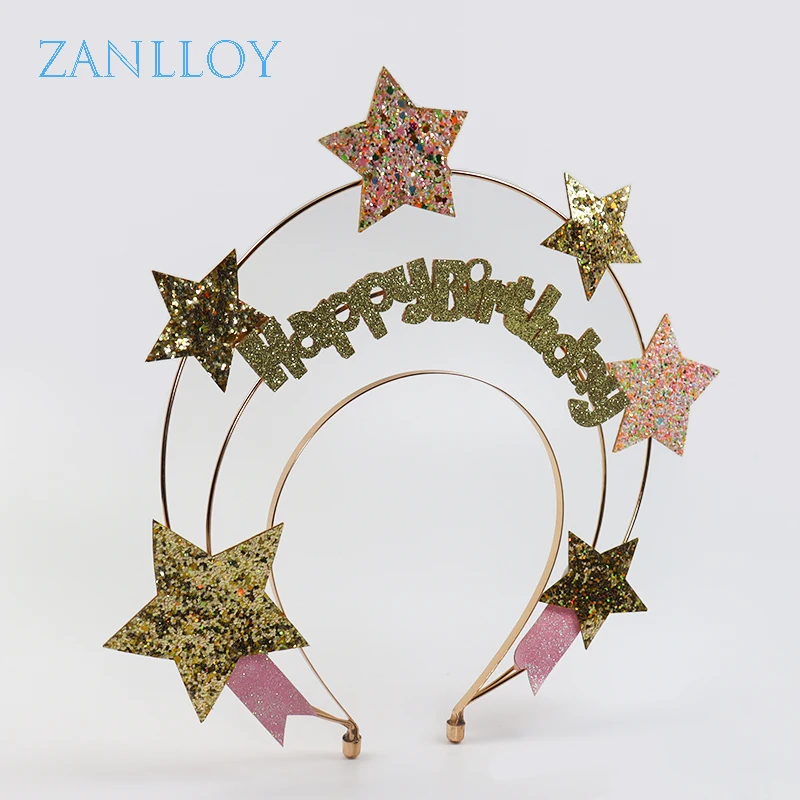ZANLLOY Fashion Cute Shiny Star Tulle Birthday Girl  Boy Party Cartoon Hair Band Princess Headdress Hair Accessories Crown Gift