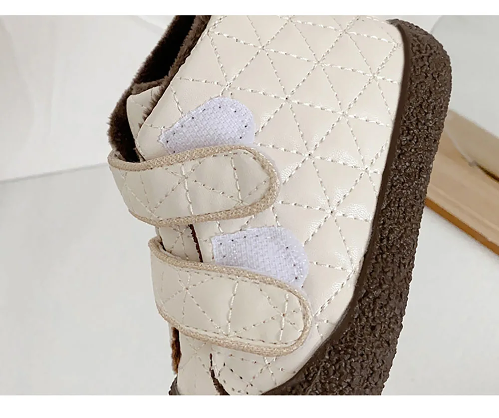 Chaussures d'hiver en coton pour bébés, en cuir PU, épaisses et chaudes, en peluche, pour premiers pas, légères et antidérapantes