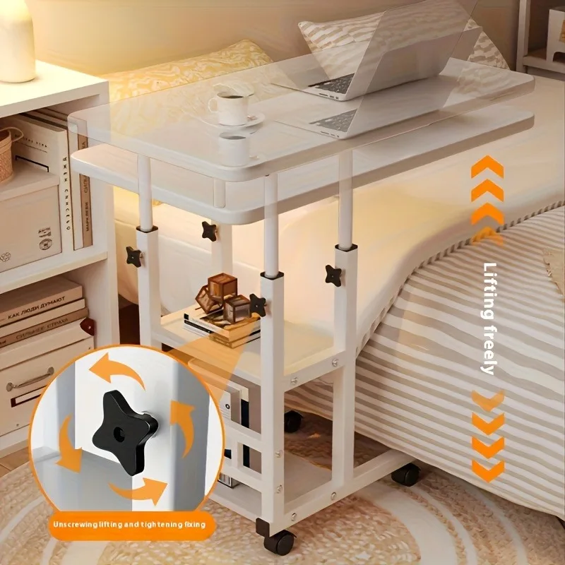 Adjustable Height Laptop Desk, Movable Computer Desk, Double-Layer Storage Compartment, Sturdy and Durable Metal Frame, Equipped with Convenient Height Adjustment Knob, Versatile Style, Suitable for V image 6