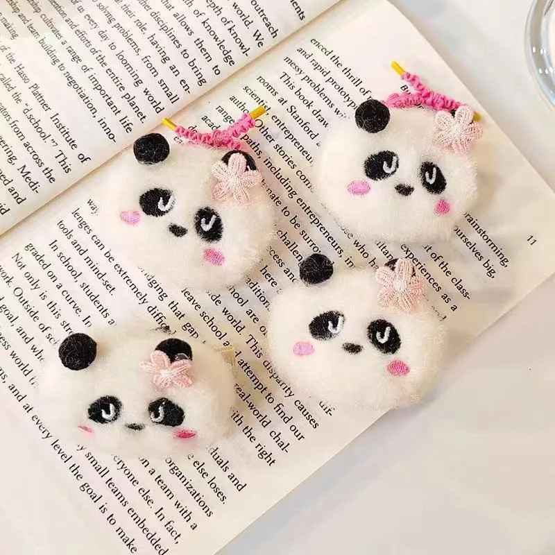 Cute Panda Hair Clip Set for Girls with High Elasticity Lace Rubber Bands and Sweet Plush Hair Ties