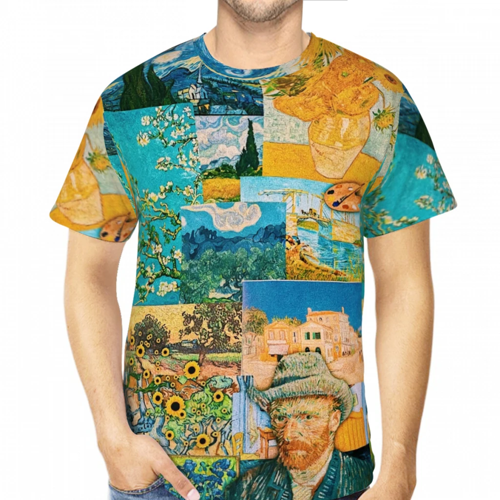 Vincent Van Gogh Art, Summer Mens T Shirts Polyester Tshirt Quick-drying Short Sleeve 3D Printed Breathable Clothes