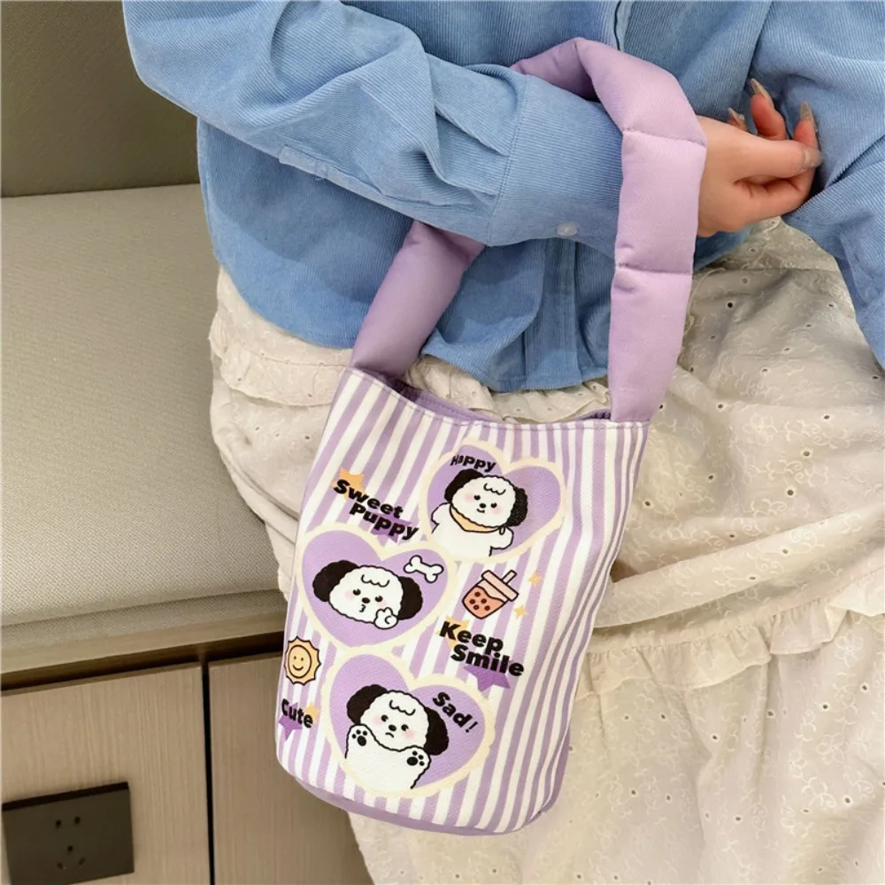 Cartoon Graffiti Print Bag Large Capacity Canvas Cute Bucket Lunch Bag Snap Handbags Shopping Bag Cosmetics Storage Handbag