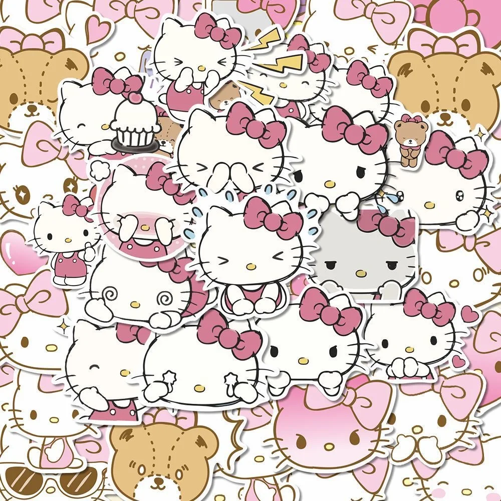 10/30/50PCS Sanrio Pink Hello Kitty Cartoon Stickers Decoration Suitcase Scrapbooking Phone Laptop Stationery Kid\'s Toy Sticker