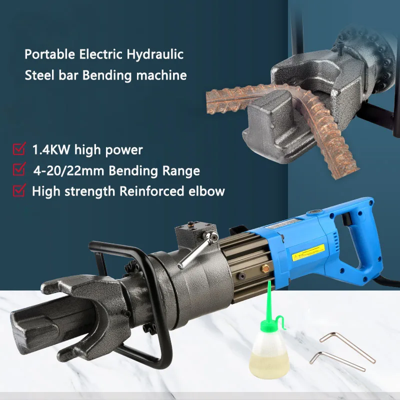 

Portable Electric Hydraulic Steel bar Bending machine High power 1.4kw Rebar Bender 4-20mm/22mm